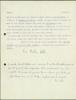 Item #63-8222 TLS from Pietro Sella to Gianni Caproni, April 10, 1918, with MS post script, inked below signature. Pietro Sella.