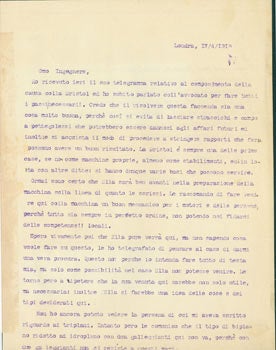 Item #63-8226 TLS from Pietro Sella to Gianni Caproni, April 17, 1918. Pietro Sella.