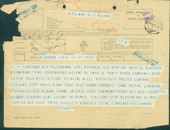 Item #63-8227 Telegram from Pietro Sella to Gianni Caproni, April 26, 1918. Pietro Sella.