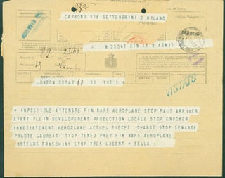 Item #63-8230 Telegram from Pietro Sella to Gianni Caproni, February 23, 1918. Pietro Sella