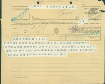 Item #63-8235 Telegram from Pietro Sella to Gianni Caproni, April 7, 1918. Pietro Sella.