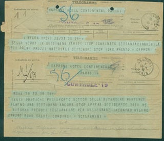 Item #63-8241 Telegram from Dr. [Attilio] Scalabrini to Gianni Caproni, 1918. Scalabrini Dr, Attilio