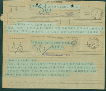 Item #63-8241 Telegram from Dr. [Attilio] Scalabrini to Gianni Caproni, 1918. Scalabrini Dr, Attilio.