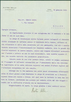 Item #63-8242 TLS from Pietro Sella to Errico Bugni, January 19, 1918. Pietro Sella