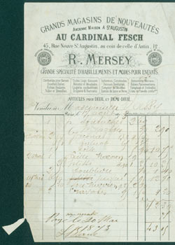 Item #63-8244 Receipt from R. Mersey (Grands Magasins De Nouveautes, 45 Rue Neuve St. Augustin,...