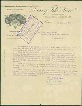 Deroy Fils Aine (71, 73, 75, & 77 Rue du Theatre, Paris) - Receipt from Deroy Fils Aine (71, 73, 75, & 77 Rue Du Theatre, Paris) to M. Eug. Mazel, Januaryl 20, 1900
