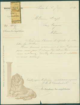 Item #63-8248 Receipt from Chauchard & Cie. (Paris) to M. Eug. Mazel, June 3, 1884. Chauchard, Cie, Paris.