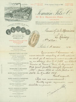Item #63-8252 ALS from Jomain Fils & Cie. (38 Rue Brancion, Paris) to M. G. de la Marmiere, 4...