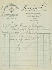 Item #63-8253 Receipt from Henin & Cie (77 Rue des Archives, Paris) to M. de la Marmiere, 11...