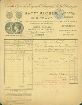 Item #63-8257 Receipt from Mortiz & Cie (68-70 Rue de Meaux, Paris). to M. de la Marmiere, 5...