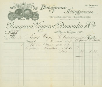 Rougeron, Vignerot, Demoulin & Cie (118 Rue de Vaugirard, Paris) - Receipt from Rougeron, Vignerot, Demoulin & Cie (118 Rue de Vaugirard, Paris) to [Robert Eliger], 21 May, 1897