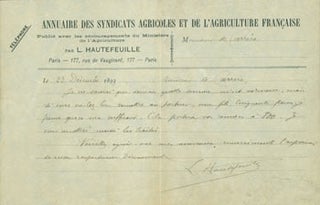 Item #63-8260 ALS from L. Hautefeuille (177 Rue de Vaugirard, Paris) to Monsieur de Carrere, 23...
