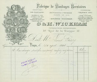 Item #63-8262 Receipt from G & H Wickham (16 Rue de la Banque, Paris) to Monsieur Louis Passy,...