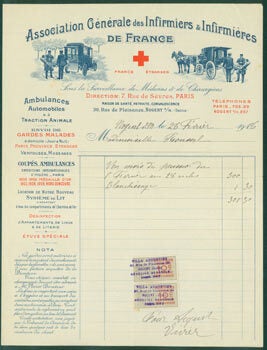 Item #63-8263 Receipt from Association Generale des Infirmiers & Infirmieres de France (7 Rue des...