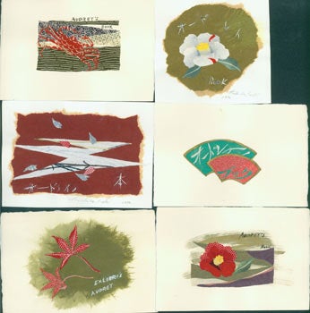 Item #63-8280 Six Bookplate Designs, Mixed signed by the artist Araki, with dedication to Audrey Arellanes. Tashinko Araki.