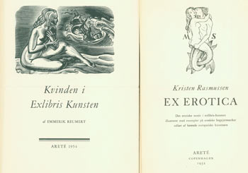 Item #63-8284 Ex Erotica, Kvinden i Exlibris Kunsten, Dansk Exlibris Selskab, et al. Eight Promotional Bookplate Pamphlets. Forlaget Arete, Kristen Rasmussen, Emmerik Reumert, Wim Zwiers.