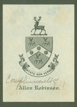 Item #63-8298 Bookplate of Allan Robinson, with MS note. Allan Robinson