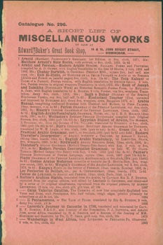 Item #63-8315 Catalogue No. 296. A Short List of Miscellaneous Works. Edward Baker's Great Book Shop