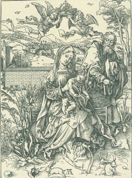 Item #63-8337 Die H. Familie Mit Den Drei Hasen. Deutsche Schule. XVI Jahrhundert Holzschnitt....