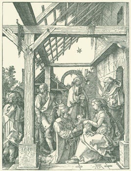 Item #63-8339 Die Anbetung Der H. Drei Konige. Deutsche Schule. XVI Jahrhundert Holzschnitt....