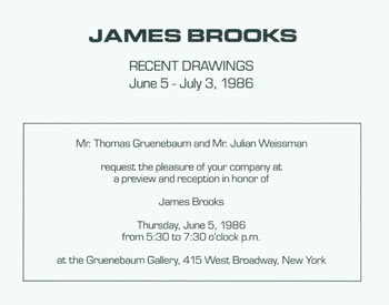 Item #63-8403 James Brooks, Recent Drawings, June 5 - July 3, 1986. Gruenebaum Gallery (NY). Gruenebaum Gallery, James Brooks.