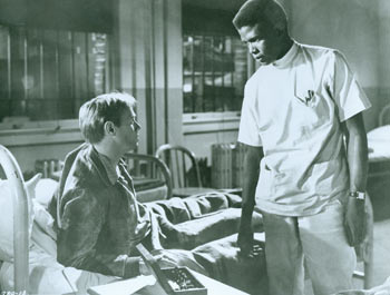 Item #63-8637 Promotional B&W Photograph for No Way Out, featuring Richard Widmark & Sidney Poitier. 20th Century Fox.