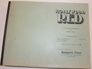 Item #63-8667 Hollywood Red. The Autobiography of Lester Cole. Uncorrected Galleys. Lester Cole