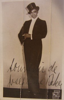 Item #63-8671 Josephine Baker Autographed Post Card. Josephine Baker, Studio Piaz, Teddy Piaz, France Paris, photo.