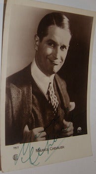 Item #63-8719 Maurice Chevalier autographed post card. Films Paramount, Maurice Chevalier, Paris