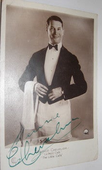 Item #63-8720 Maurice Chevalier autographed post card. Films Paramount, Maurice Chevalier, Paris