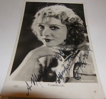 Item #63-8755 Post Card signed by French film star Florelle. Pathe-Natan, Florelle.