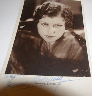 Item #63-8795 Post card autographed by Jeanne Helbling. Cinemagazine, Jeanne Helbling, Paris
