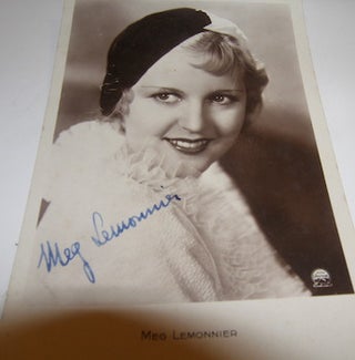 Item #63-8802 Post card autographed by Meg Lemonnier. Films Paramount, Meg Lemonnier, Paris
