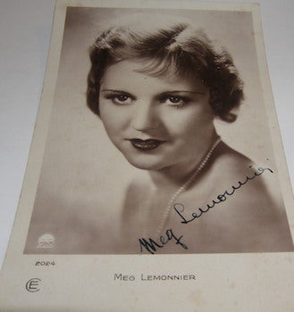 Item #63-8819 Post card autographed by Meg Lemonnier. Films Paramount, Meg Lemonnier, Paris.