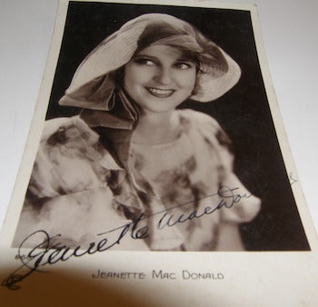 Item #63-8835 Post Card autographed by Jeannette Mac Donald. Films Paramount, Paris.