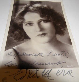 Item #63-8842 Post Card autographed by Edith Mera. Cinemagazine-Edition, Edith Mera, Paris.