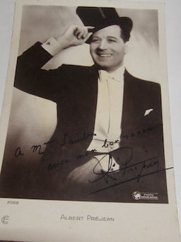 Item #63-8870 Post Card autographed by Albert Prejean. Pathe Natan, Albert Prejean, Paris