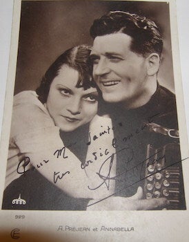 Item #63-8871 Post Card autographed by Albert Prejean. Pathe Natan, Albert Prejean, Paris