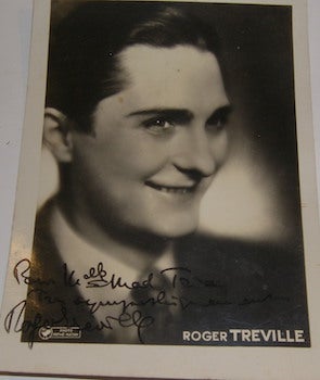 Item #63-8888 Post Card autographed by Roger Treville. Pathe Natan, Roger Treville, Paris.