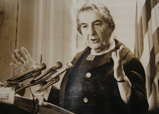 Item #63-8937 Le Premier Ministre Israelien, Madame Golda Meir. B&W Photograph. October 1, 1969....