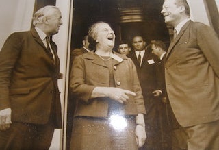 Item #63-8946 B&W Photograph of Golda Meir, Willy Brandt & Harold Wilson, June 17, 1969. Photo...