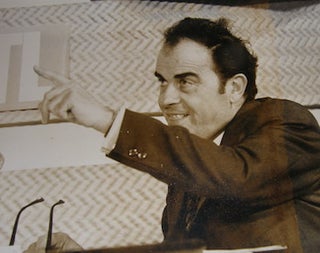 Item #63-9010 B&W Photograph of French communist Georges Marchais, in a debate with Michel Debre....