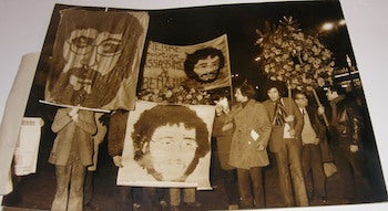 Item #63-9042 B&W Photograph of 15,000 protesting the murder of Maoist Student Activist Pierre Overney, Assassinated at the Renault HQ, February 29, 1972. Photo Keystone, Paris.
