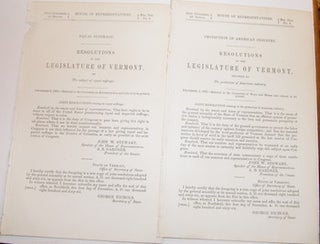 Item #63-9087 Resolutions Of The Legislature Of Vermont. Equal Suffrage ("That laws ought to be...