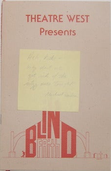 Theatre West (Los Angeles); Clyde Ventura (director); Michael Barker - Program for Blind Faith, at Theatre West, Starring Michael Barker. Post It Note on Cover with Hand Written Note, Signed by Barker