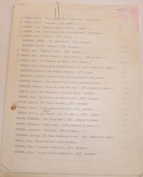 Item #63-9238 Appraisals by Serendipity owner Peter Howard and former associate Tom Goldwasser. Typed list with MS notes in margins. Serendipity Books, Peter Howard, Thomas A. Goldwasser, Tom Killion.