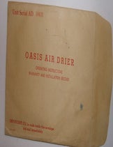 Item #63-9243 Oasis Air Dryer. Operating Instructions Warranty And Installation Record. Unit Serial AD 50631. Ebco Manufacturing Company.