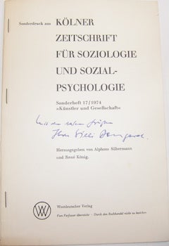 Item #63-9266 Sonderdruck Aus Kolner Zeitschrift Fur Soziologie Und Sozial-Psychologie. Signed...