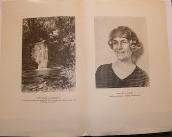 Item #63-9340 Brook At Deepdene, Photo of Bertha M. Goudy, and a page from Frankenstein, typeset by Bertha Goudy. Bertha M. Goudy, Everett Henry, illustr.