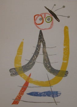 Item #63-9390 Card with a print of Joan Miro's "Illustration From Eluard's A Toute Epreuve, 1958"...